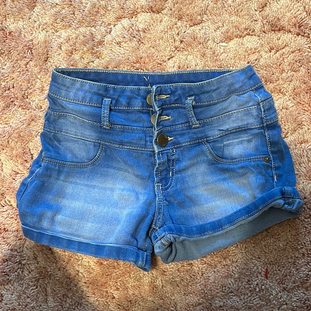 Blue button up shorts